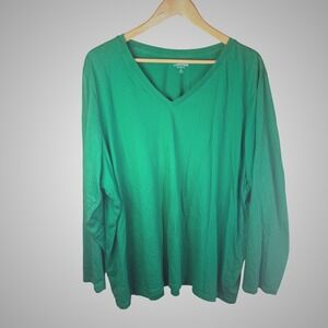Lands End Relaxed Fit Size 3X Green Long Sleeve V Neck Supima Cotton Womens Plus